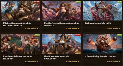 FatPirate bónuszajánlatok – üdvözlő bónusz, első befizetési bónusz, cashback, akkumulátor bónuszok és korai kifizetés